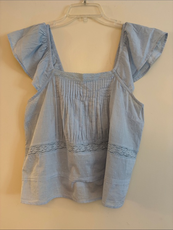 And Now This Tops - And Now This Women’s Blue Swiss Dor Ruffle Sleeve Peasant Top, size‎ M